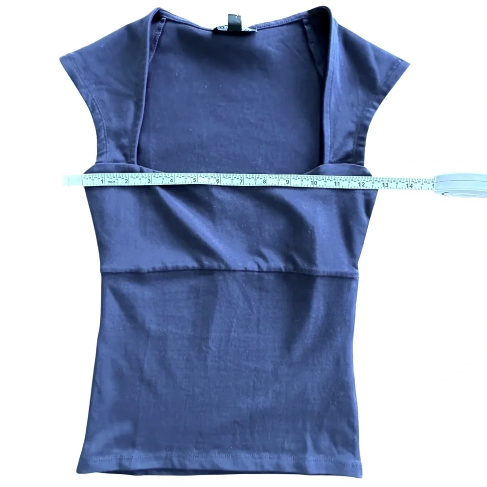 NEW J. CREW‎ Squareneck cap-sleeve top in stretch cotton blend Navy Size XXS